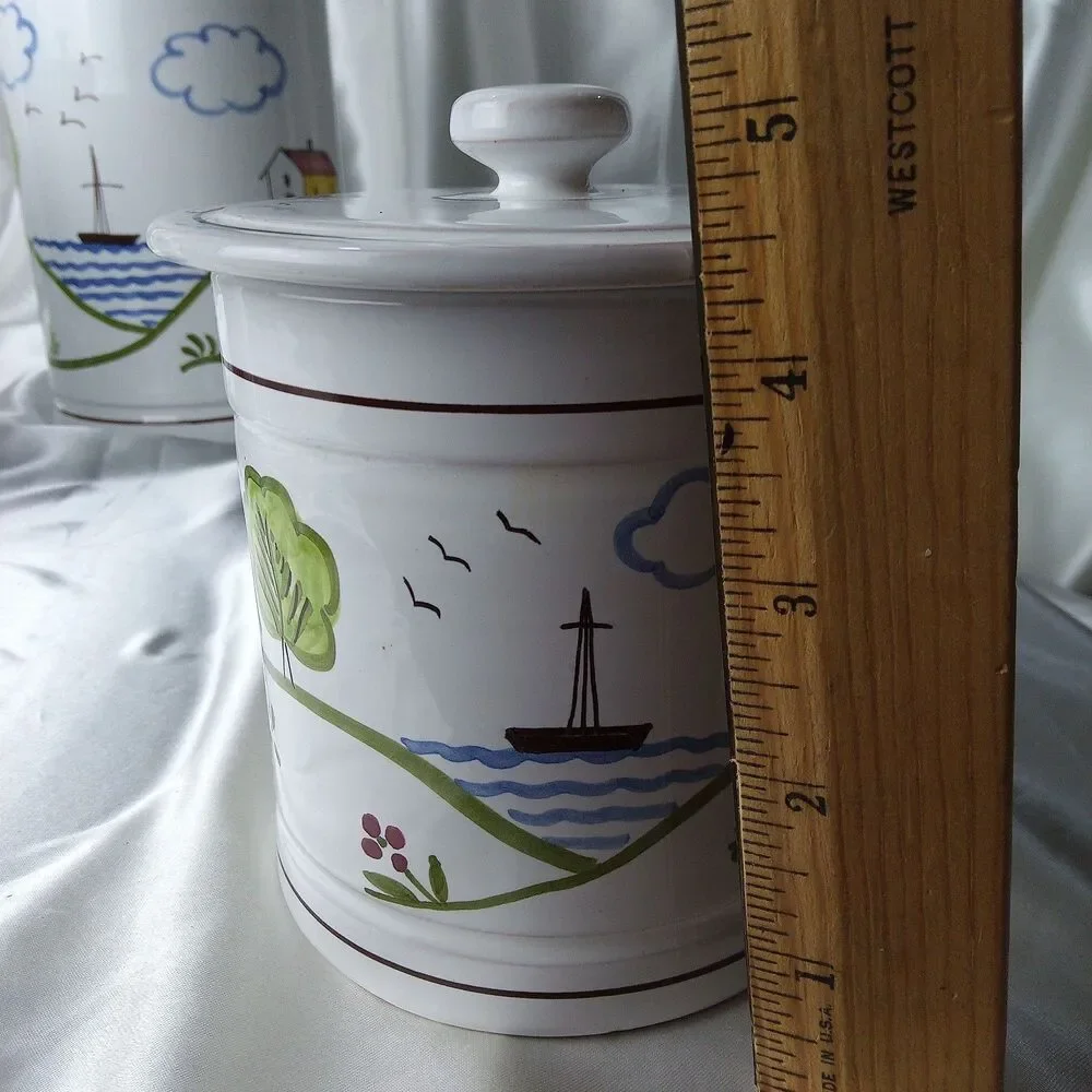 VINTAGE ARS DERUTA HAND PAINTED MADE IN ITALY CANISTER SET OF 3